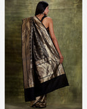 Deep Grey Katan Silk Banarasi Handloom Saree