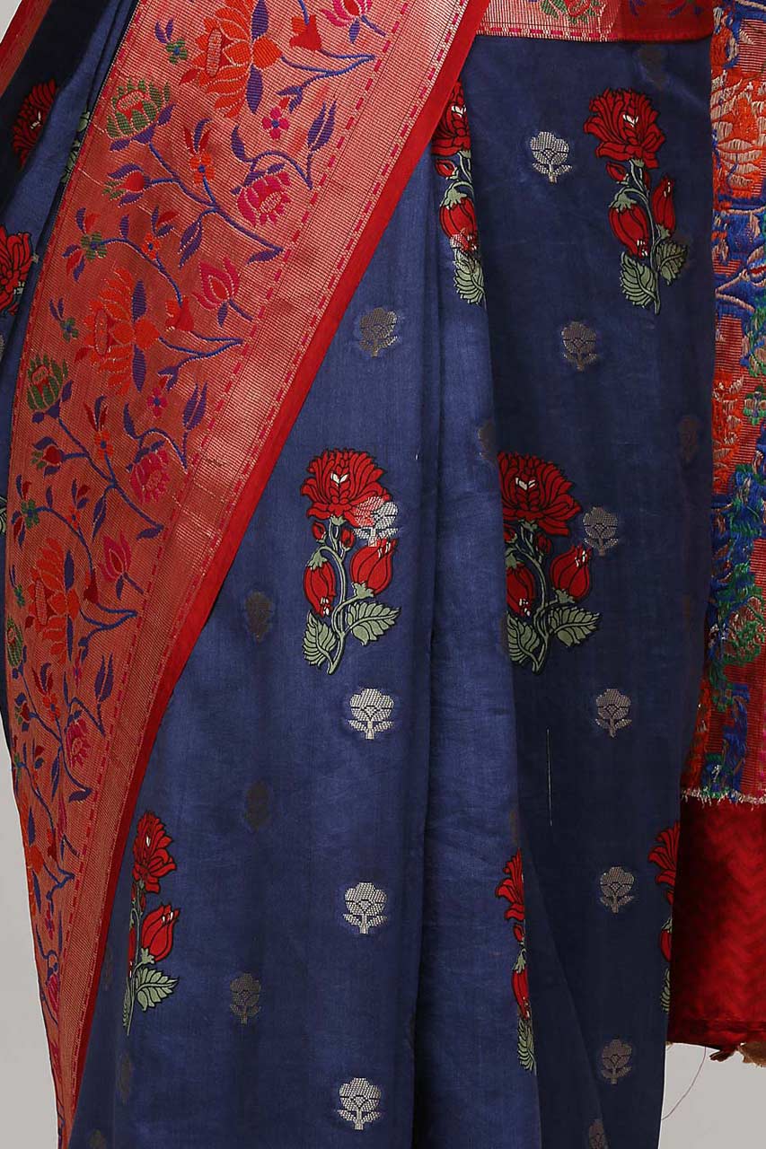 Oceanic Blue Katan Silk Saree