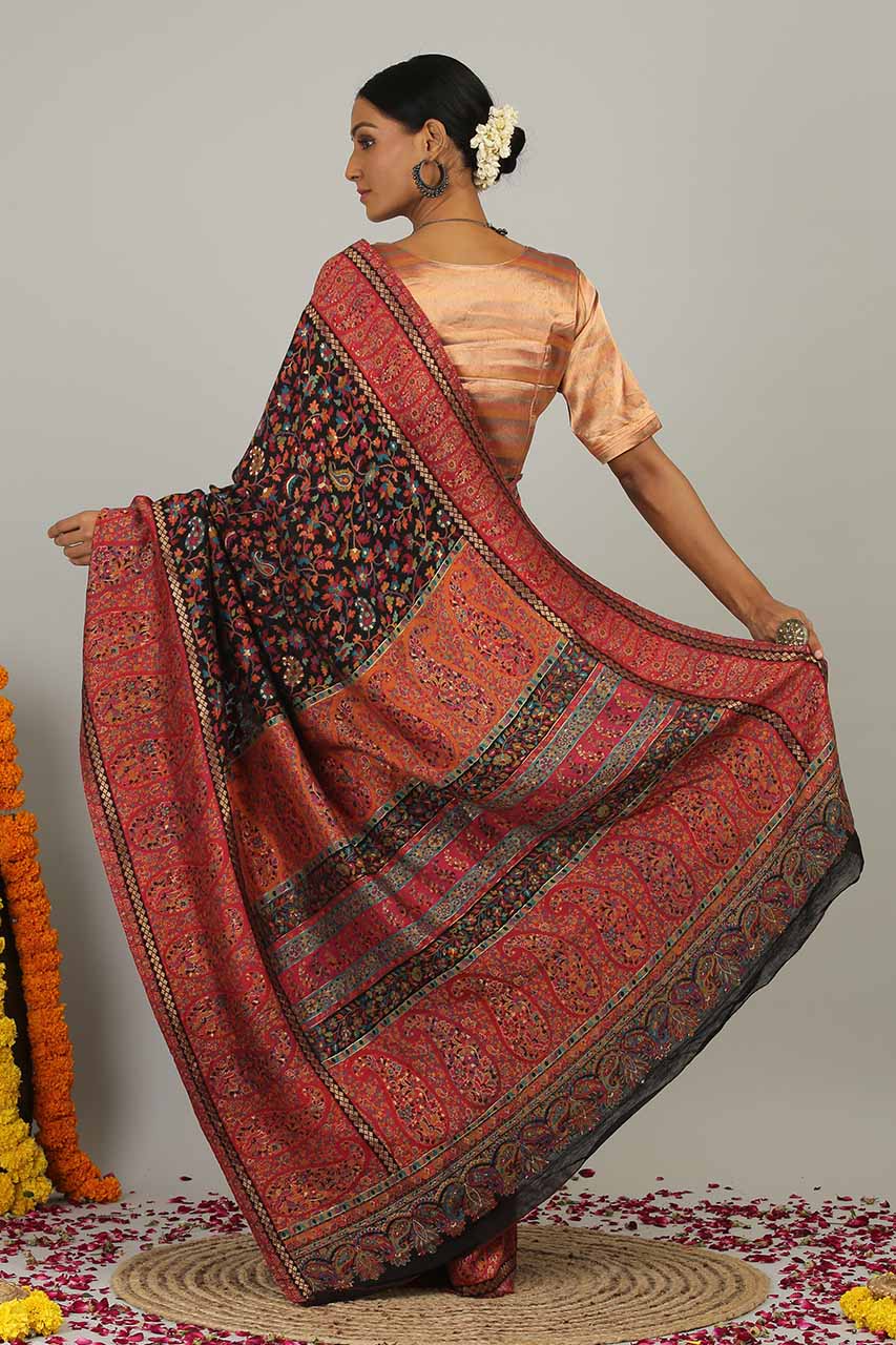 Black Pashmina Moonga Silk Handloom Banarasi Saree- Silk Mark Certified