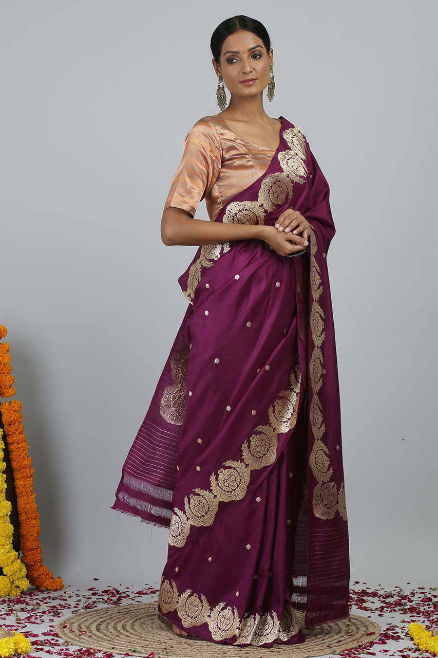 Handwoven Deep Magenta Katan Silk Banarasi Handloom- Silk Mark Certified