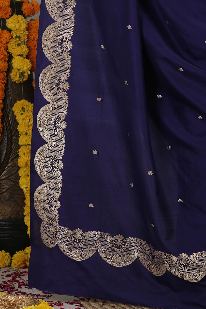 Handloom Deep Blue Katan Silk Banarasi Saree- Silk Mark Certified