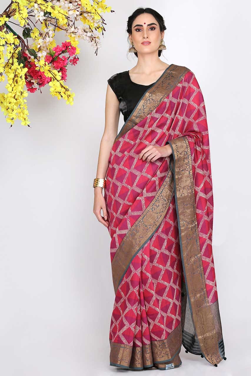 LOTUS PINK MOONGA SILK SAREE - SILK MARK CERTIFIED