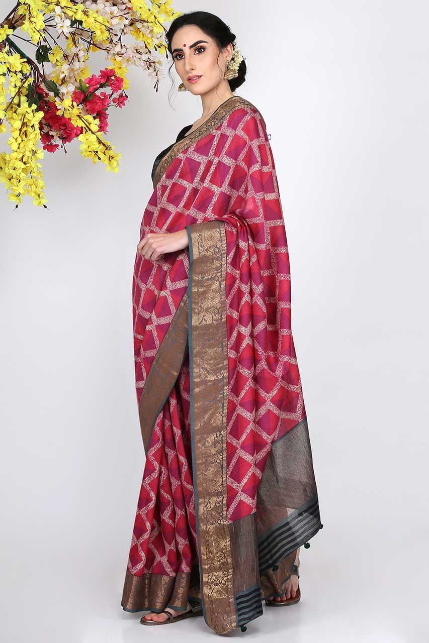 LOTUS PINK MOONGA SILK SAREE - SILK MARK CERTIFIED