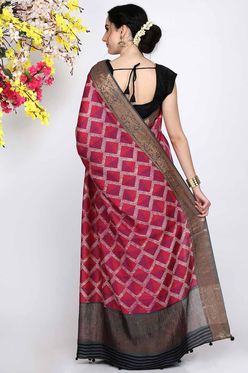 LOTUS PINK MOONGA SILK SAREE - SILK MARK CERTIFIED