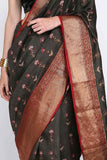 Charcoal Grey Moonga Silk Saree - Silk Mark Certified