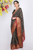 Charcoal Grey Moonga Silk Saree - Silk Mark Certified