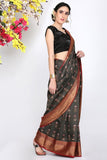 Charcoal Grey Moonga Silk Saree - Silk Mark Certified