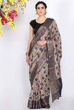 Beige Blue Moonga Silk Saree - Silk Mark Certified