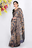 Beige Blue Moonga Silk Saree - Silk Mark Certified