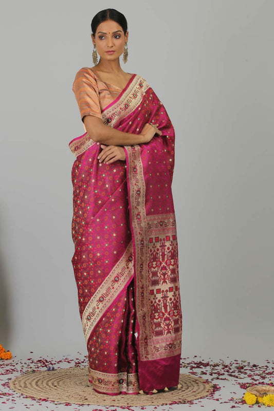 Handloom Jamawar Satin Banarasi Silk Saree- Silk Mark Certified