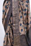 Beige Blue Moonga Silk Saree - Silk Mark Certified