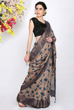 Beige Blue Moonga Silk Saree - Silk Mark Certified