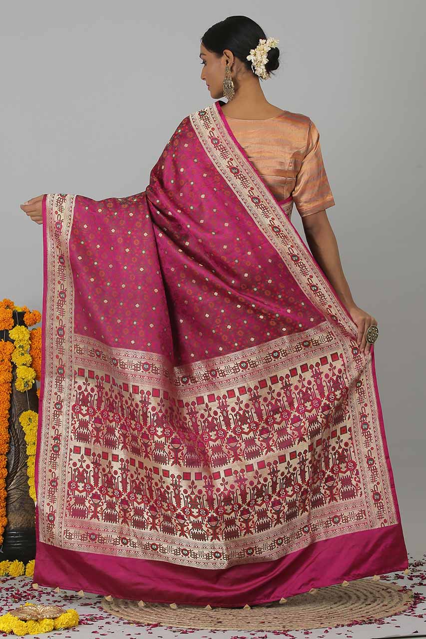 Handloom Jamawar Satin Banarasi Silk Saree- Silk Mark Certified