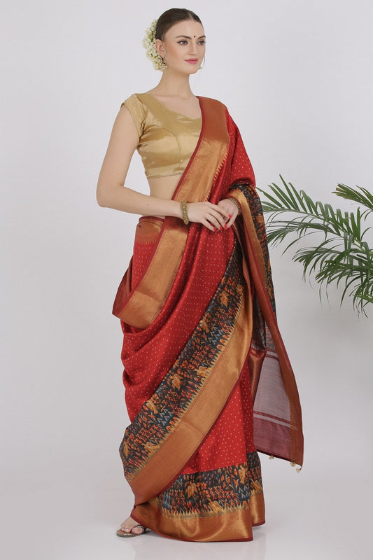 LAVA RED KATAN SILK SAREE - SILK MARK CERTIFIED