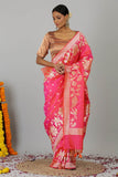 Raspberry Pink Pure Katan Silk Banarasi Handloom Saree- Silk Mark Certified