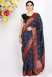 Oceanic Blue Moonga Silk Saree - Silk Mark Certified