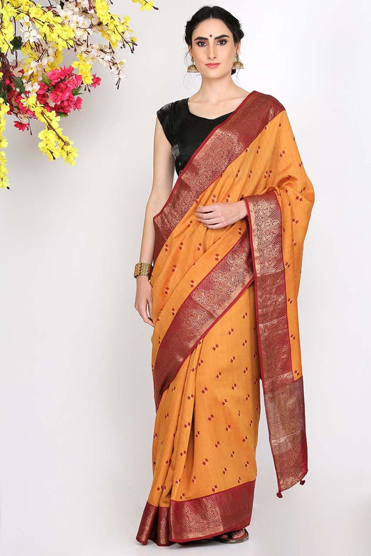 MUSTARD ECSTASY MOONGA SILK SAREE - SILK MARK CERTIFIED