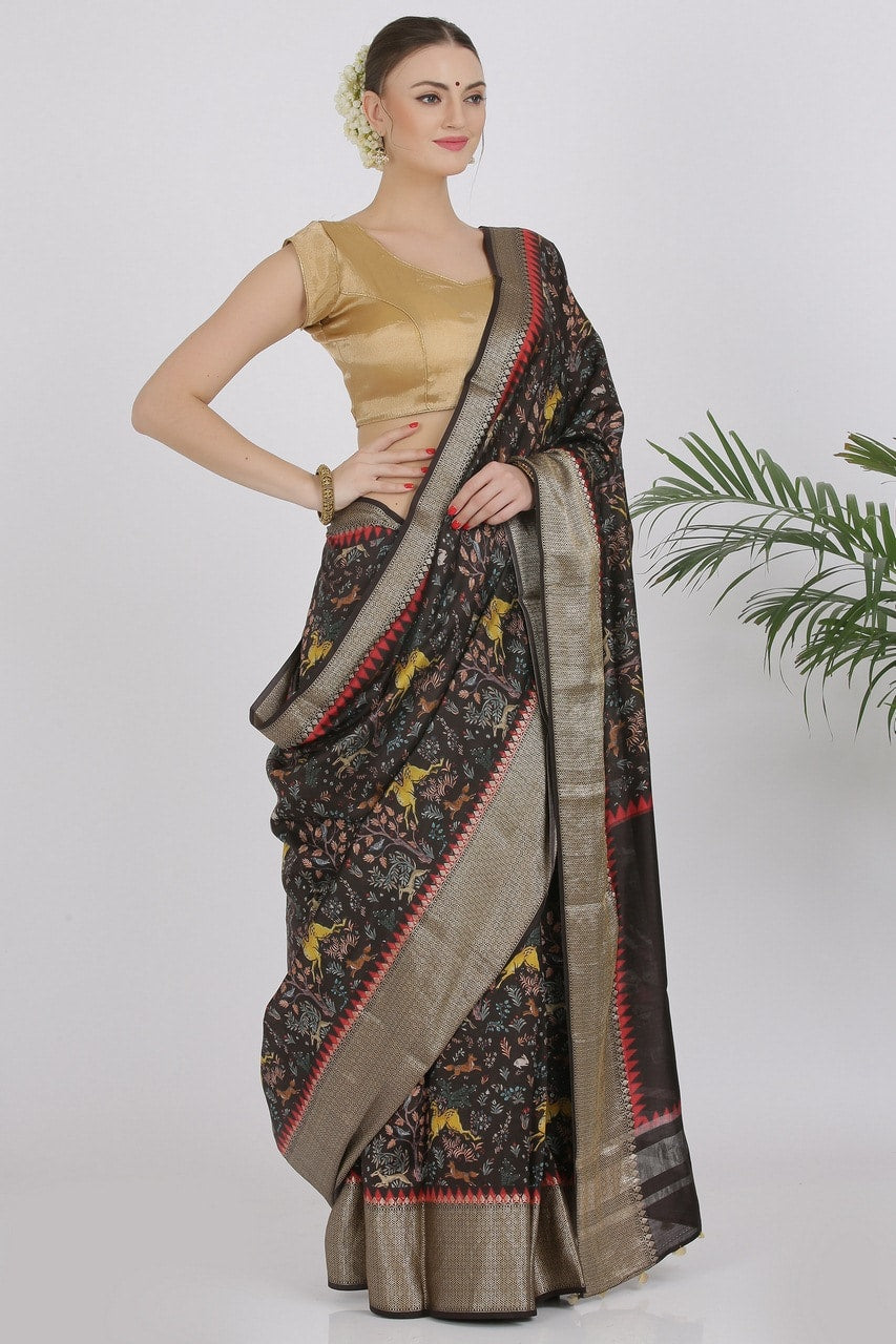 COFFEE BROWN KATAN SILK SAREE - SILK MARK CERTIFIED