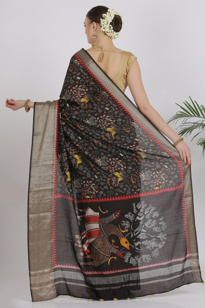 COFFEE BROWN KATAN SILK SAREE - SILK MARK CERTIFIED