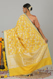 Yellow Pure Katan Silk Banarasi Handloom Saree- Silk Mark Certified