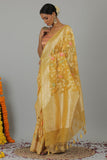 Soft Yellow Pure Kora Silk Banarasi Handloom Saree- Silk Mark Certified