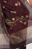 Mulberry Maroon Moonga Silk Saree - Silk Mark Certified