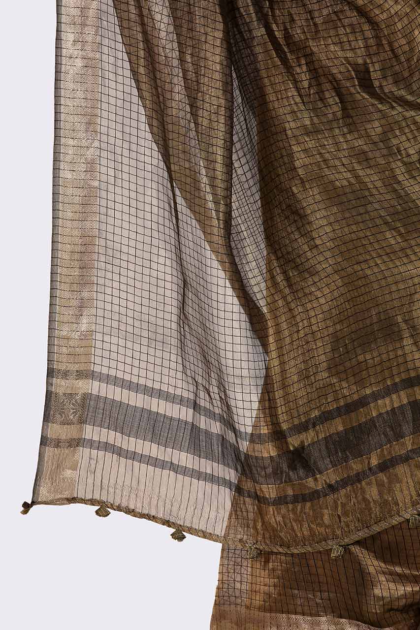 Golden Black Tissue Silk Saree - Silk Mark Certified