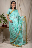 Sea Green Linen Silk Saree