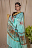 Mint Green Linen Silk Saree